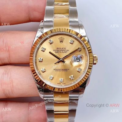 Swiss Rolex Datejust Two Tone Diamond 36mm Watch 3235 Movement